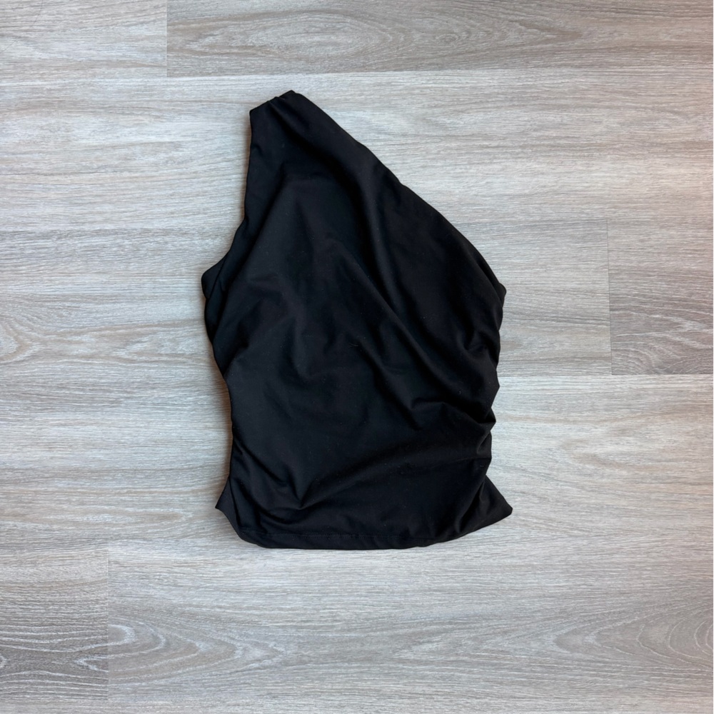 One Shoulder Gathered Black Top
